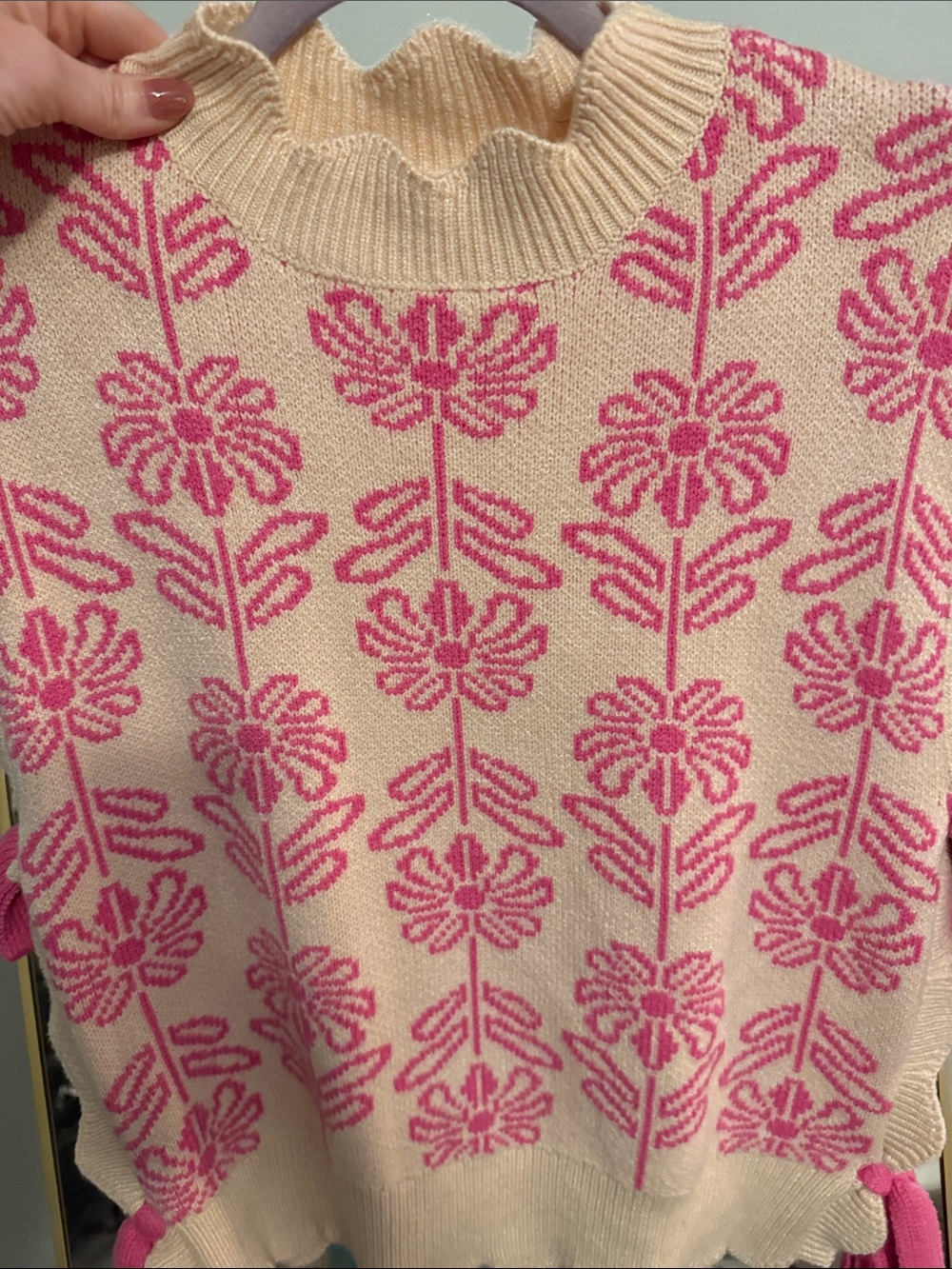 Floral Knit Crewneck Sweater Vest in Cream and Pink - Picture 7 of 7
